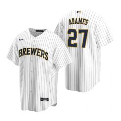 Milwaukee Brewers Willy Adames White Navy Alternate Replica Jersey