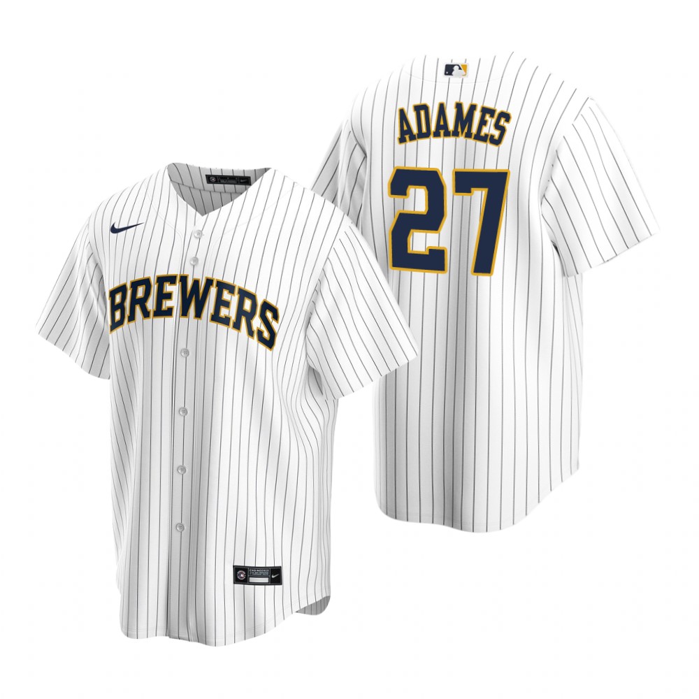Milwaukee Brewers Willy Adames White Navy Alternate Replica Jersey Milwaukee Brewers Willy Adames White Navy Alternate Replica Jersey