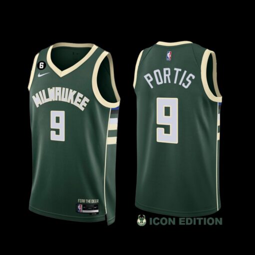 Milwaukee Bucks Bobby Portis 2022-23 Icon Edition NO.6 Patch Jersey Green