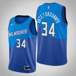 Milwaukee Bucks Giannis Antetokounmpo 2021 City Blue Jersey