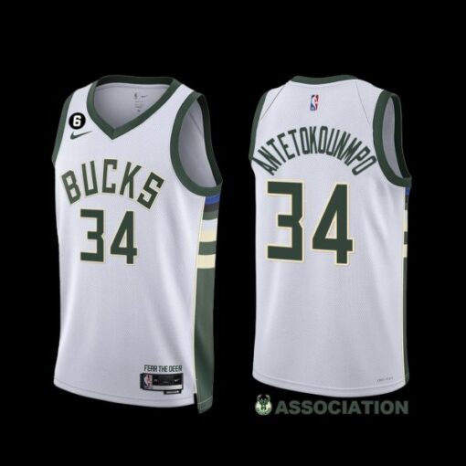 Milwaukee Bucks Giannis Antetokounmpo 2022-23 Association Edition Jersey White