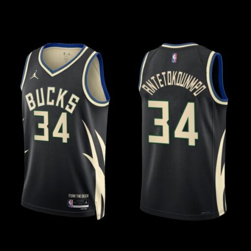 Milwaukee Bucks Giannis Antetokounmpo 2022-23 Black Statement Edition Jersey
