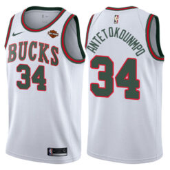 Milwaukee Bucks Giannis Antetokounmpo White Classic Throwback Jersey