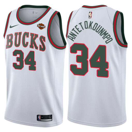 Milwaukee Bucks Giannis Antetokounmpo White Classic Throwback Jersey