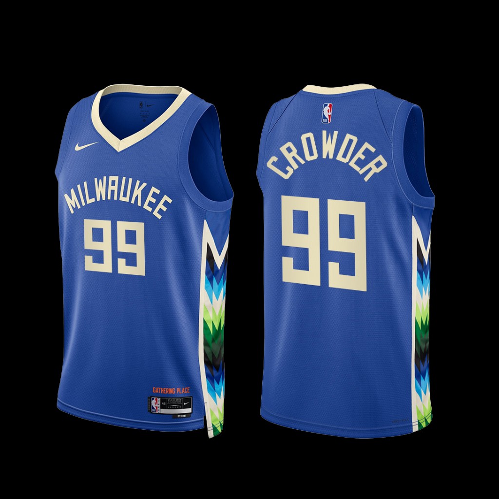 Milwaukee Bucks Jae Crowder 2022-23 City Edition Jersey Blue Milwaukee Bucks Jae Crowder 2022-23 City Edition Jersey Blue