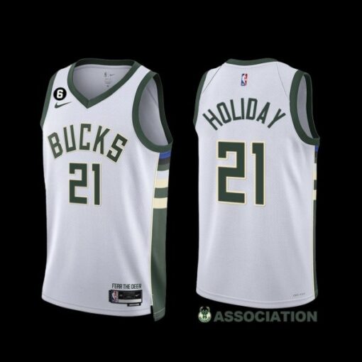Milwaukee Bucks Jrue Holiday 2022-23 Association Edition Jersey White