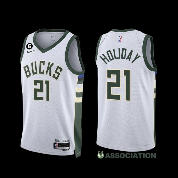 Milwaukee Bucks Jrue Holiday 2022-23 Association Edition Jersey White Milwaukee Bucks Jrue Holiday 2022-23 Association Edition Jersey White