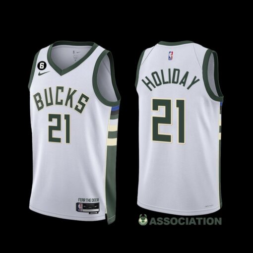 Milwaukee Bucks Jrue Holiday 2022-23 Association Edition Jersey White