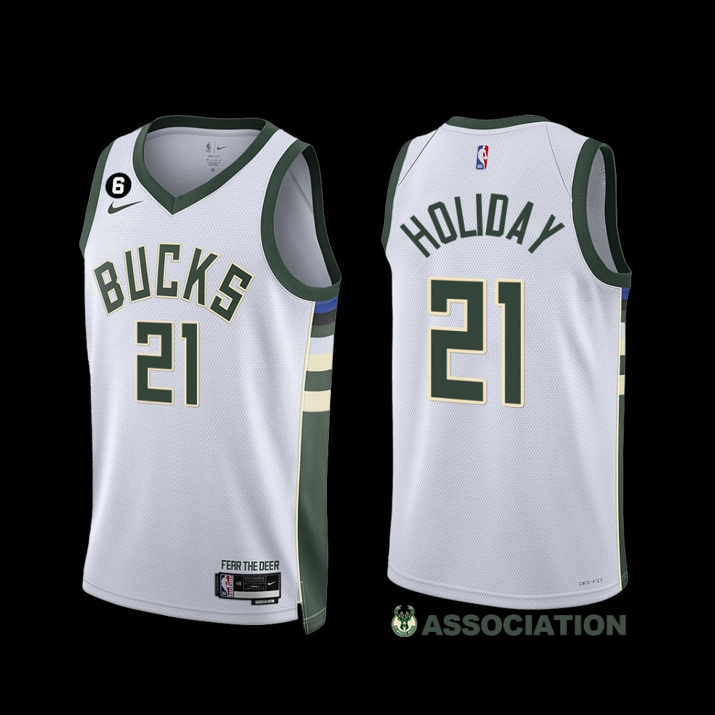 Milwaukee Bucks Jrue Holiday 2022-23 Association Edition Jersey White Milwaukee Bucks Jrue Holiday 2022-23 Association Edition Jersey White