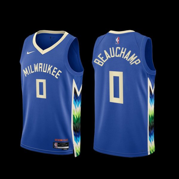 Milwaukee Bucks MarJon Beauchamp 2022-23 City Edition Jersey Blue Milwaukee Bucks MarJon Beauchamp 2022-23 City Edition Jersey Blue