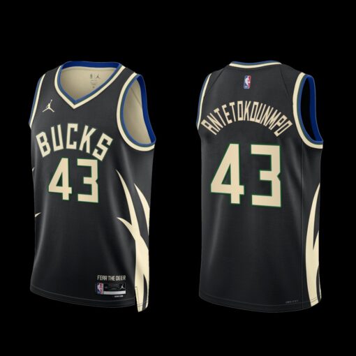 Milwaukee Bucks Thanasis Antetokounmpo 2022-23 Black Statement Edition Jersey