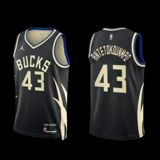 Milwaukee Bucks Thanasis Antetokounmpo 2022-23 Black Statement Edition Jersey