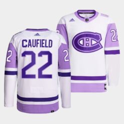 Montreal Canadiens Cole Caufield 2021 Hockey Fights Cancer White Jersey