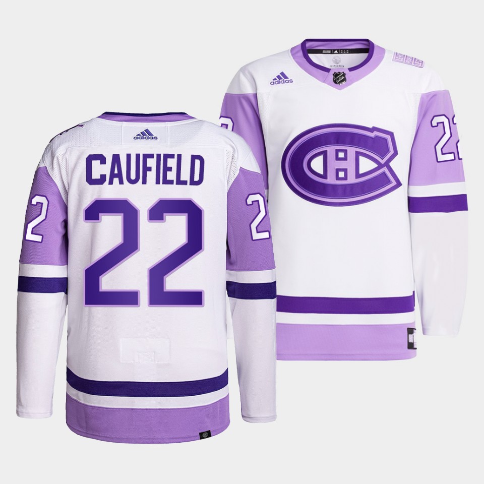 Montreal Canadiens Cole Caufield 2021 Hockey Fights Cancer White Jersey Montreal Canadiens Cole Caufield 2021 Hockey Fights Cancer White Jersey
