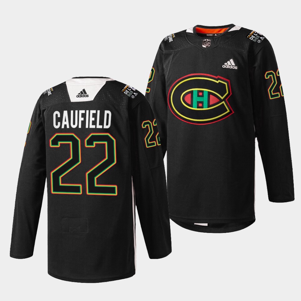Montreal Canadiens Cole Caufield Black History Night Black Chandail Jersey Montreal Canadiens Cole Caufield Black History Night Black Chandail Jersey