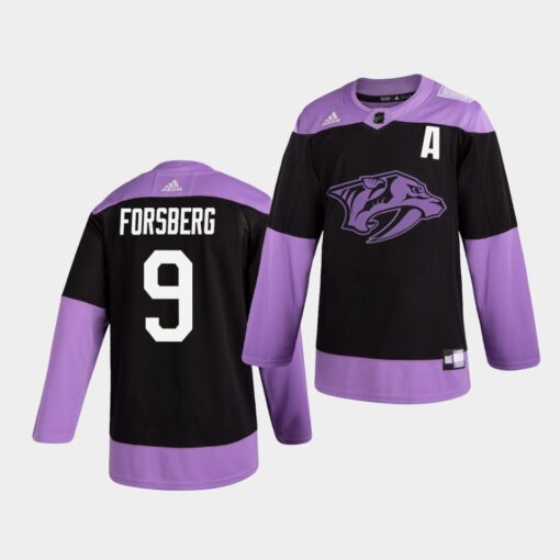 Nashville Predators Filip Forsberg Hockey Fights Cancer Practice Black Jersey
