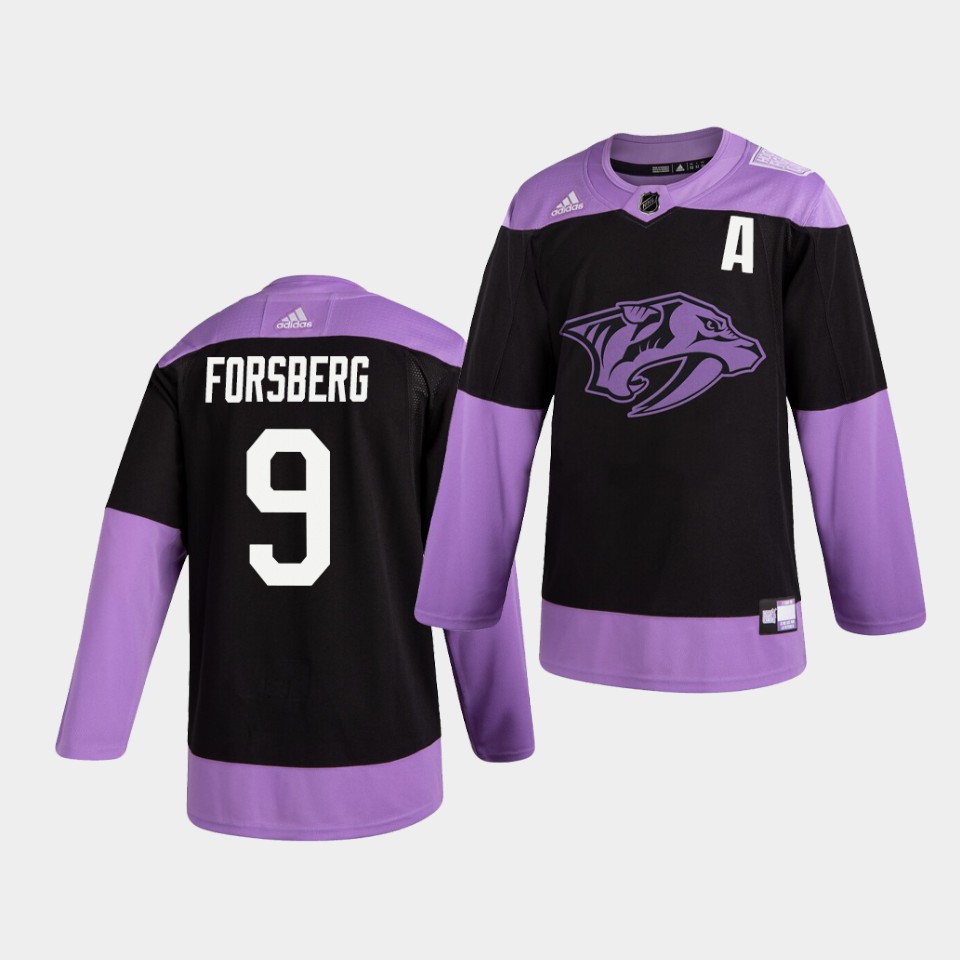 Nashville Predators Filip Forsberg Hockey Fights Cancer Practice Black Jersey Nashville Predators Filip Forsberg Hockey Fights Cancer Practice Black Jersey