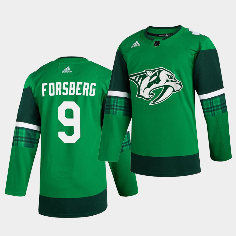 Nashville Predators Filip Forsberg St. Patrick's Day Green Player Jersey Nashville Predators Filip Forsberg St. Patrick's Day Green Player Jersey