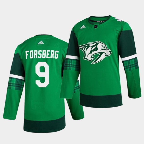 Nashville Predators Filip Forsberg St. Patrick's Day Green Player Jersey Nashville Predators Filip Forsberg St. Patrick's Day Green Player Jersey