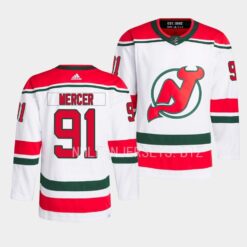 New Jersey Devils Dawson Mercer 2022-23 Heritage White Jersey