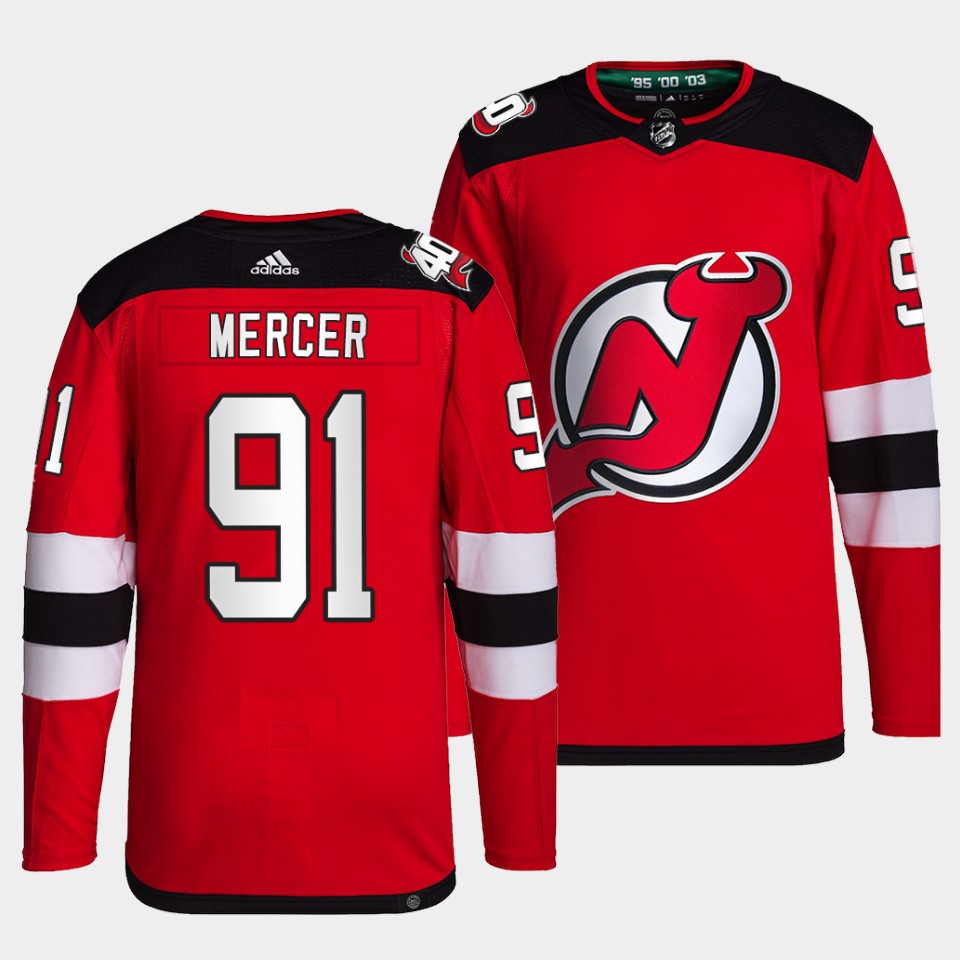 New Jersey Devils Dawson Mercer 40th Anniversary Red Jersey New Jersey Devils Dawson Mercer 40th Anniversary Red Jersey