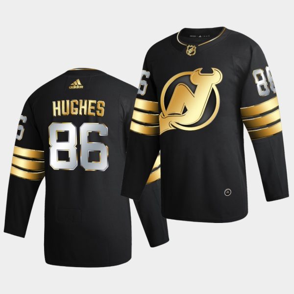 New Jersey Devils jack hughes Golden Edition Limited Black Jersey New Jersey Devils jack hughes Golden Edition Limited Black Jersey