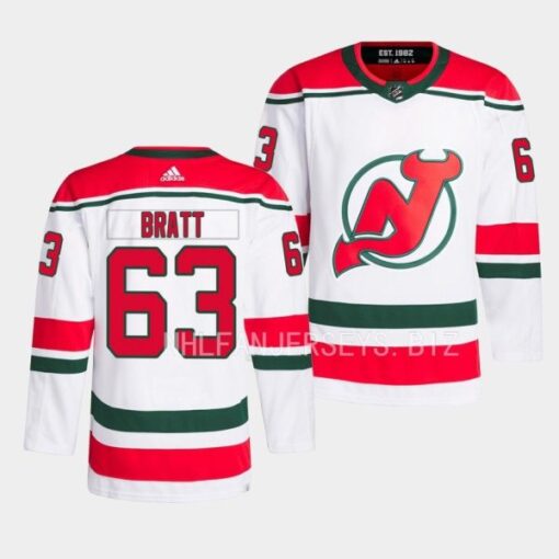 New Jersey Devils Jesper Bratt 2022-23 Heritage White Jersey