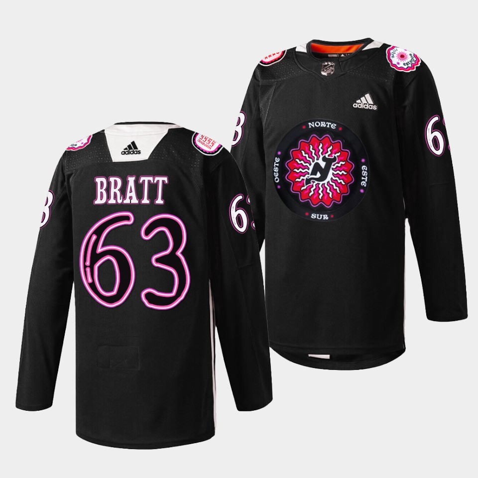 New Jersey Devils Jesper Bratt Black Hispanic Heritage Night Jersey New Jersey Devils Jesper Bratt Black Hispanic Heritage Night Jersey
