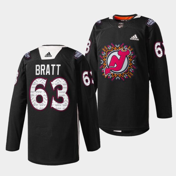 New Jersey Devils Jesper Bratt Hispanic Heritage Night Black Jersey New Jersey Devils Jesper Bratt Hispanic Heritage Night Black Jersey