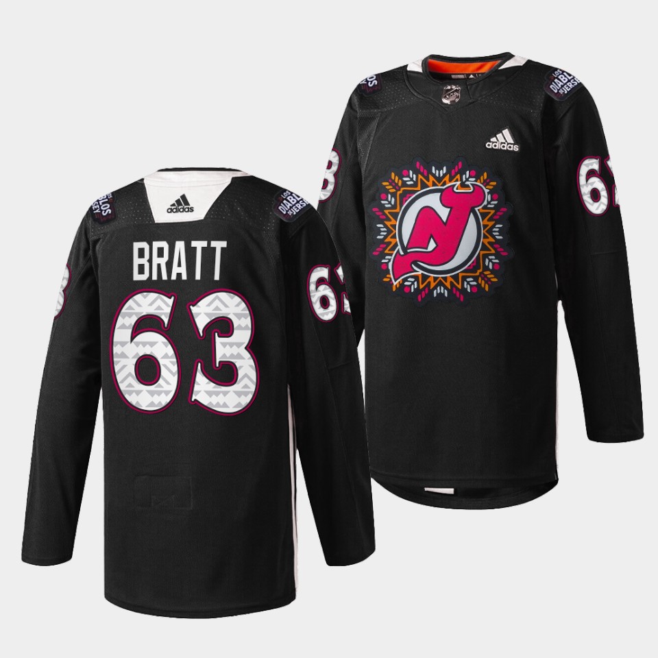 New Jersey Devils Jesper Bratt Hispanic Heritage Night Black Jersey New Jersey Devils Jesper Bratt Hispanic Heritage Night Black Jersey