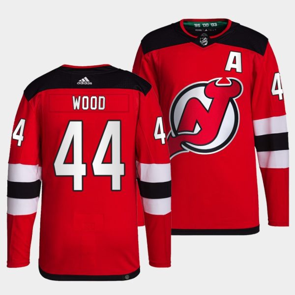 New Jersey Devils Miles Wood Home Red Jersey New Jersey Devils Miles Wood Home Red Jersey