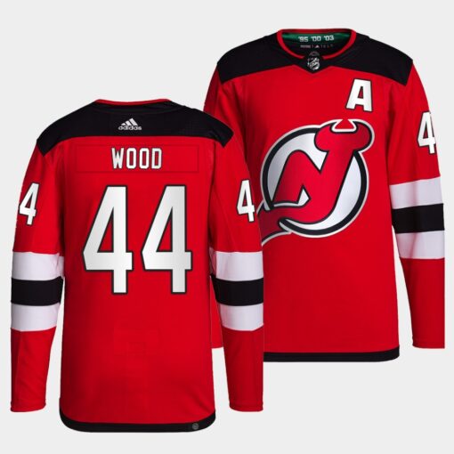 New Jersey Devils Miles Wood Home Red Jersey