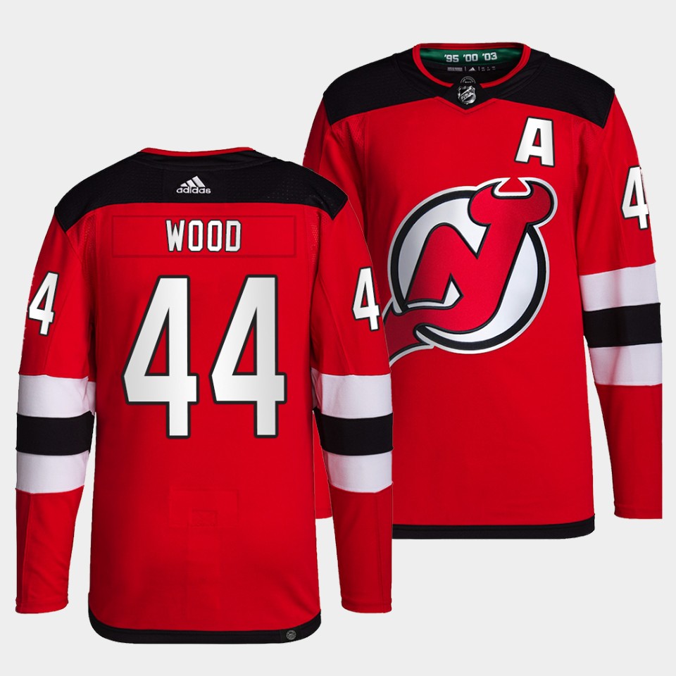 New Jersey Devils Miles Wood Home Red Jersey New Jersey Devils Miles Wood Home Red Jersey