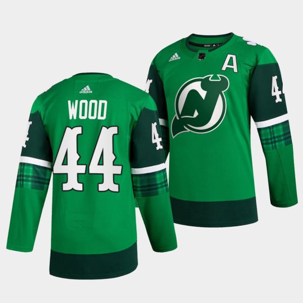 New Jersey Devils Miles Wood St Patricks Day Green Jersey New Jersey Devils Miles Wood St Patricks Day Green Jersey