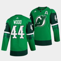 New Jersey Devils Miles Wood St Patricks Day Green Jersey