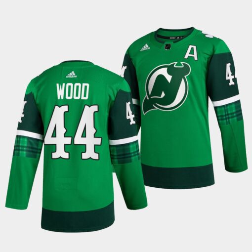 New Jersey Devils Miles Wood St Patricks Day Green Jersey