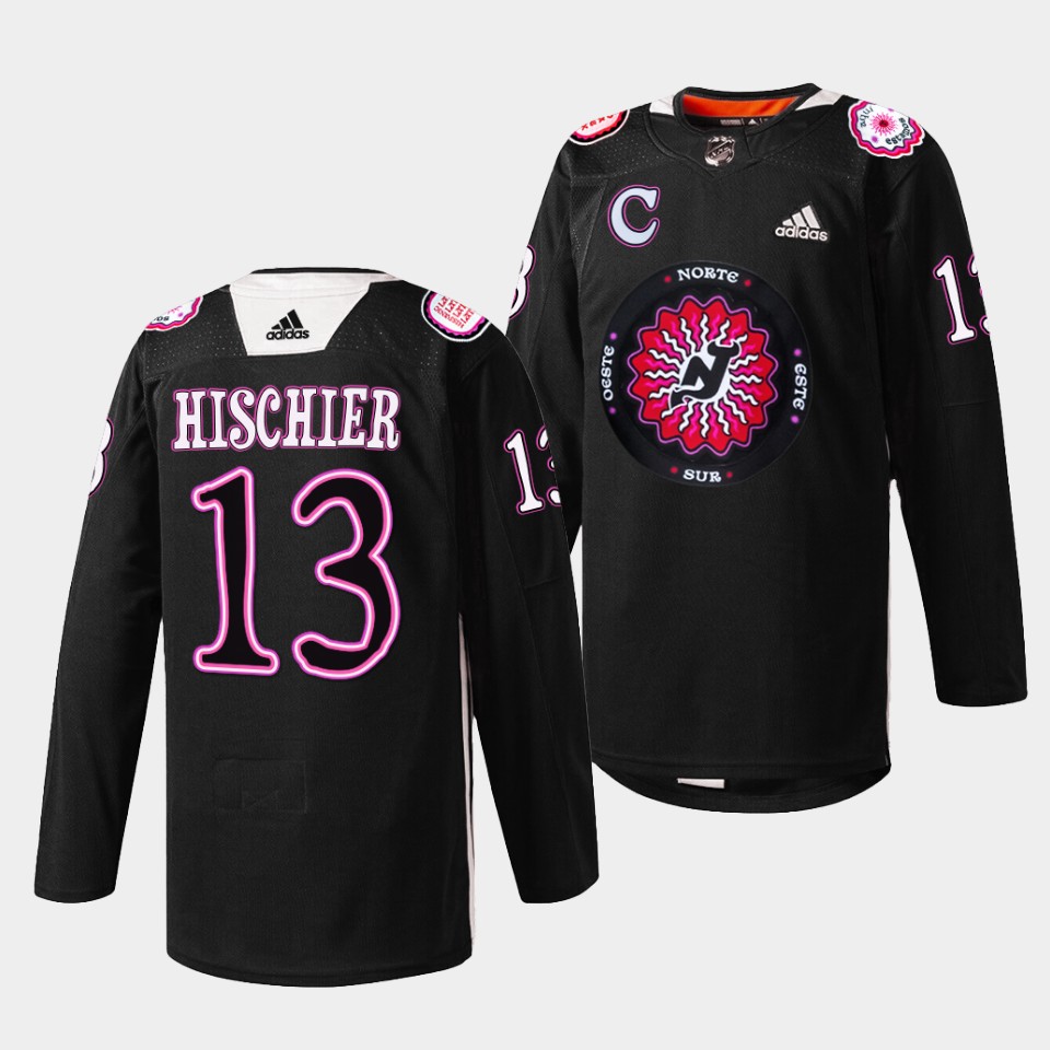 New Jersey Devils Nico Hischier Hispanic Heritage Night Black Jersey New Jersey Devils Nico Hischier Hispanic Heritage Night Black Jersey