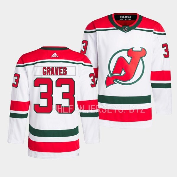 New Jersey Devils Ryan Graves 2022-23 Heritage White Jersey New Jersey Devils Ryan Graves 2022-23 Heritage White Jersey