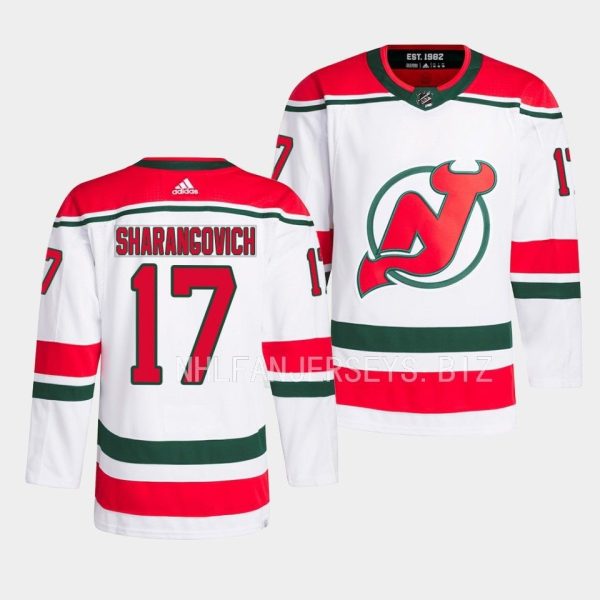 New Jersey Devils Yegor Sharangovich 2022-23 Heritage White Jersey New Jersey Devils Yegor Sharangovich 2022-23 Heritage White Jersey