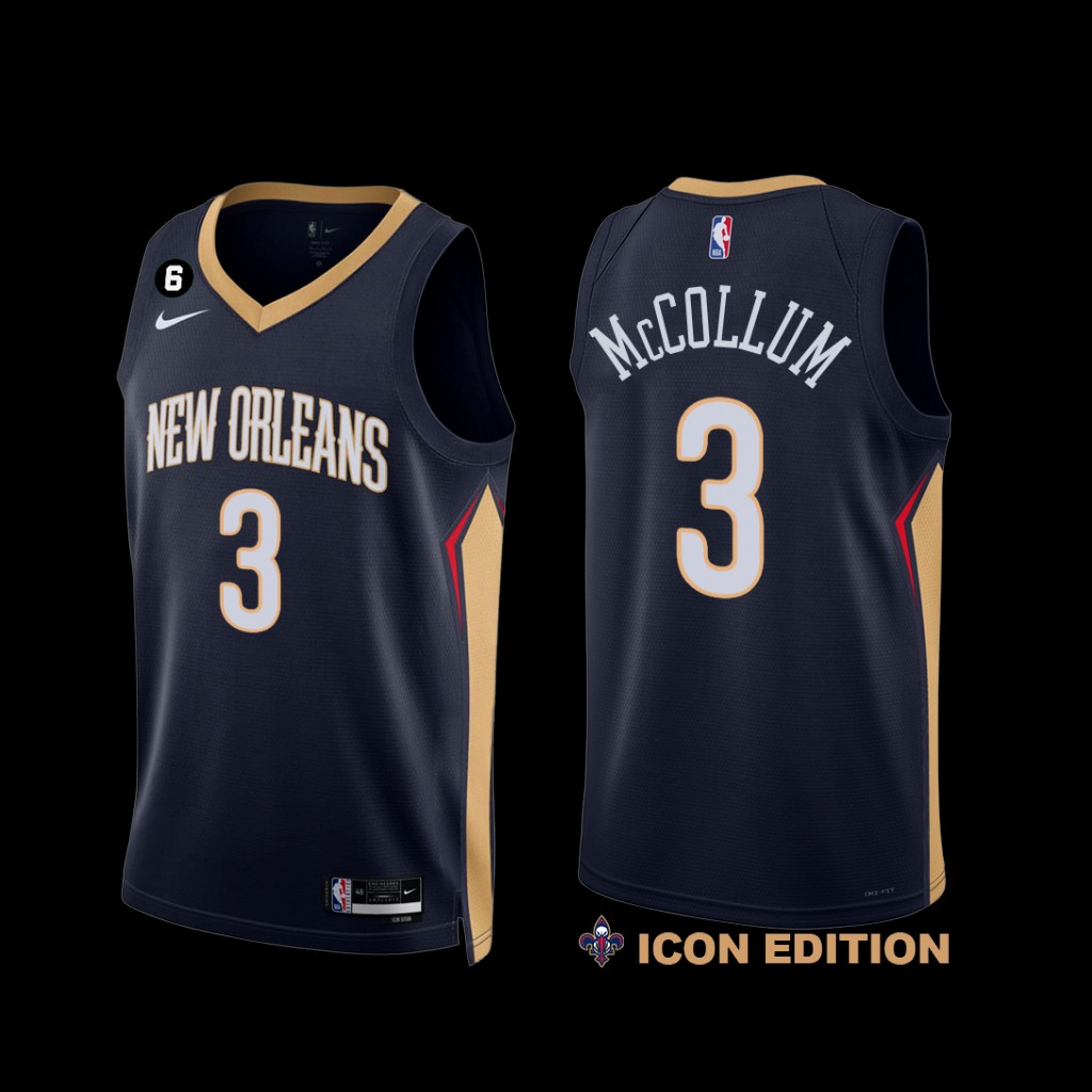 New Orleans Pelicans C.J. McCollum 2022-23 Icon Edition NO.6 Patch Jersey Navy New Orleans Pelicans C.J. McCollum 2022-23 Icon Edition NO.6 Patch Jersey Navy