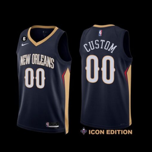 New Orleans Pelicans Custom 2022-23 Icon Edition NO.6 Patch Jersey Navy