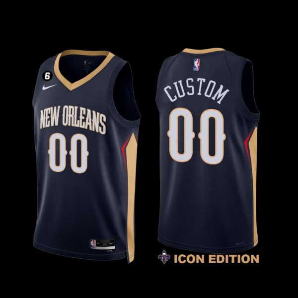 New Orleans Pelicans Custom 2022-23 Icon Edition NO.6 Patch Jersey Navy New Orleans Pelicans Custom 2022-23 Icon Edition NO.6 Patch Jersey Navy