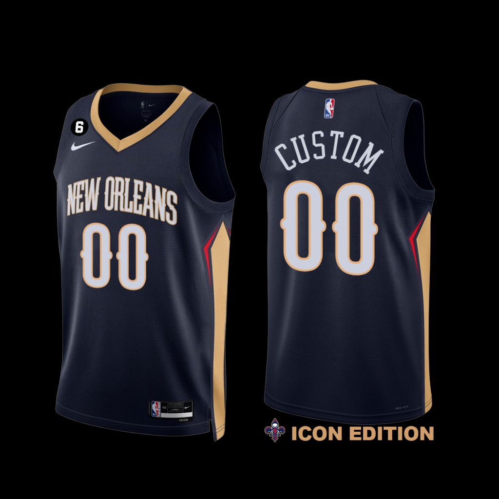 New Orleans Pelicans Custom 2022-23 Icon Edition NO.6 Patch Jersey Navy New Orleans Pelicans Custom 2022-23 Icon Edition NO.6 Patch Jersey Navy
