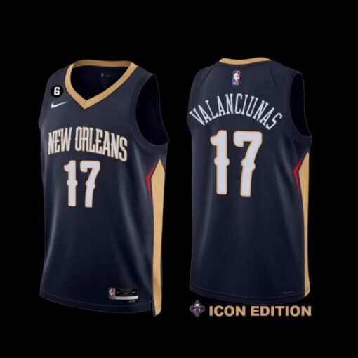New Orleans Pelicans Jonas Valanciunas 2022-23 Icon Edition NO.6 Patch Jersey Navy