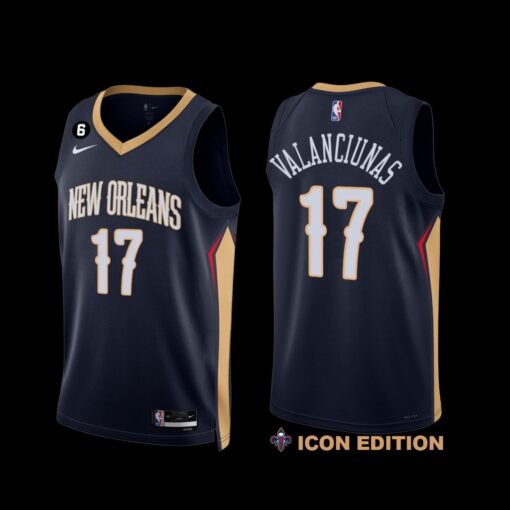 New Orleans Pelicans Jonas Valanciunas 2022-23 Icon Edition NO.6 Patch Jersey Navy