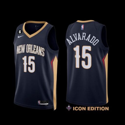 New Orleans Pelicans Jose Alvarado 2022-23 Icon Edition NO.6 Patch Jersey Navy