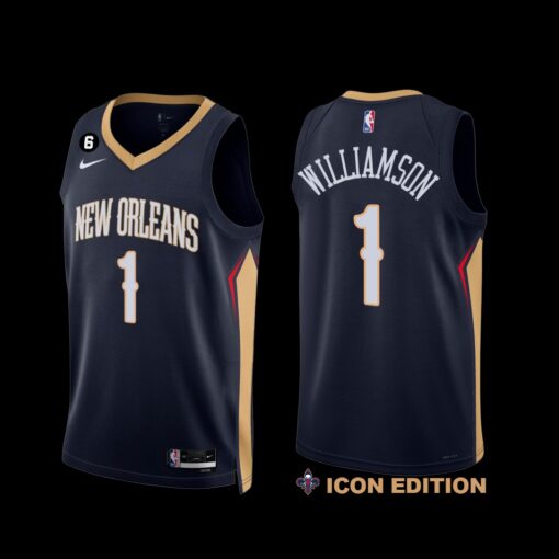 New Orleans Pelicans Zion Williamson 2022-23 Icon Edition NO.6 Patch Jersey Navy