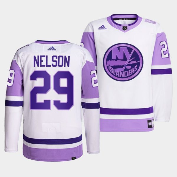 New York Islanders Brock Nelson HockeyFightsCancer White Jersey New York Islanders Brock Nelson HockeyFightsCancer White Jersey