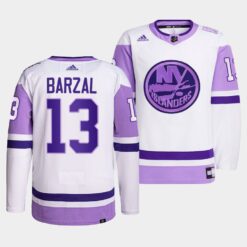 New York Islanders Mathew Barzal HockeyFightsCancer White Jersey