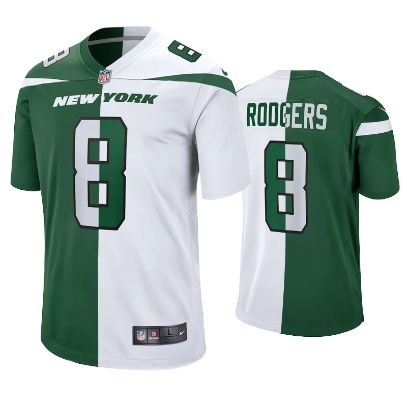 New York Jets Aaron Rodgers Split Green White Jersey New York Jets Aaron Rodgers Split Green White Jersey